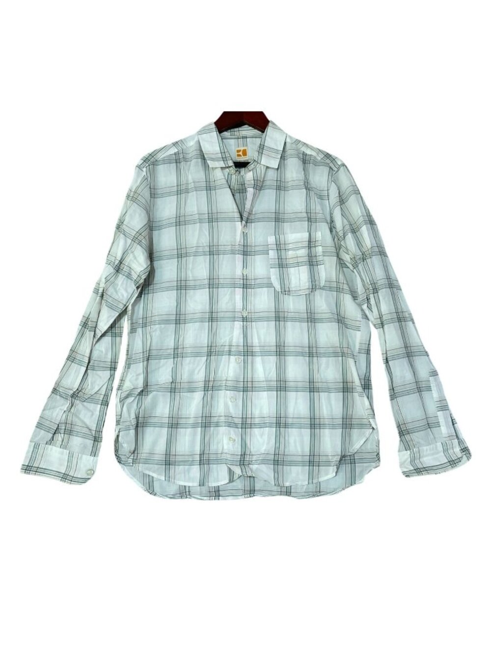 Boss Orange Men's L Long Sleeve Plaid Button-Down Shirt C0964